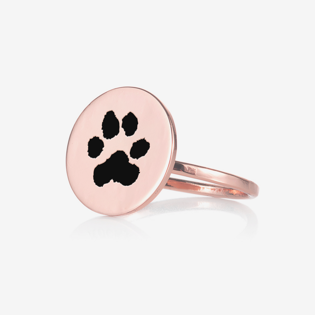 PupRing Personalized Pawprint Ring 14K Vermeil Rose Gold Size 12 Custom Engraved Pet Memorial Jewelry Keepsake Gift for Dog Lovers