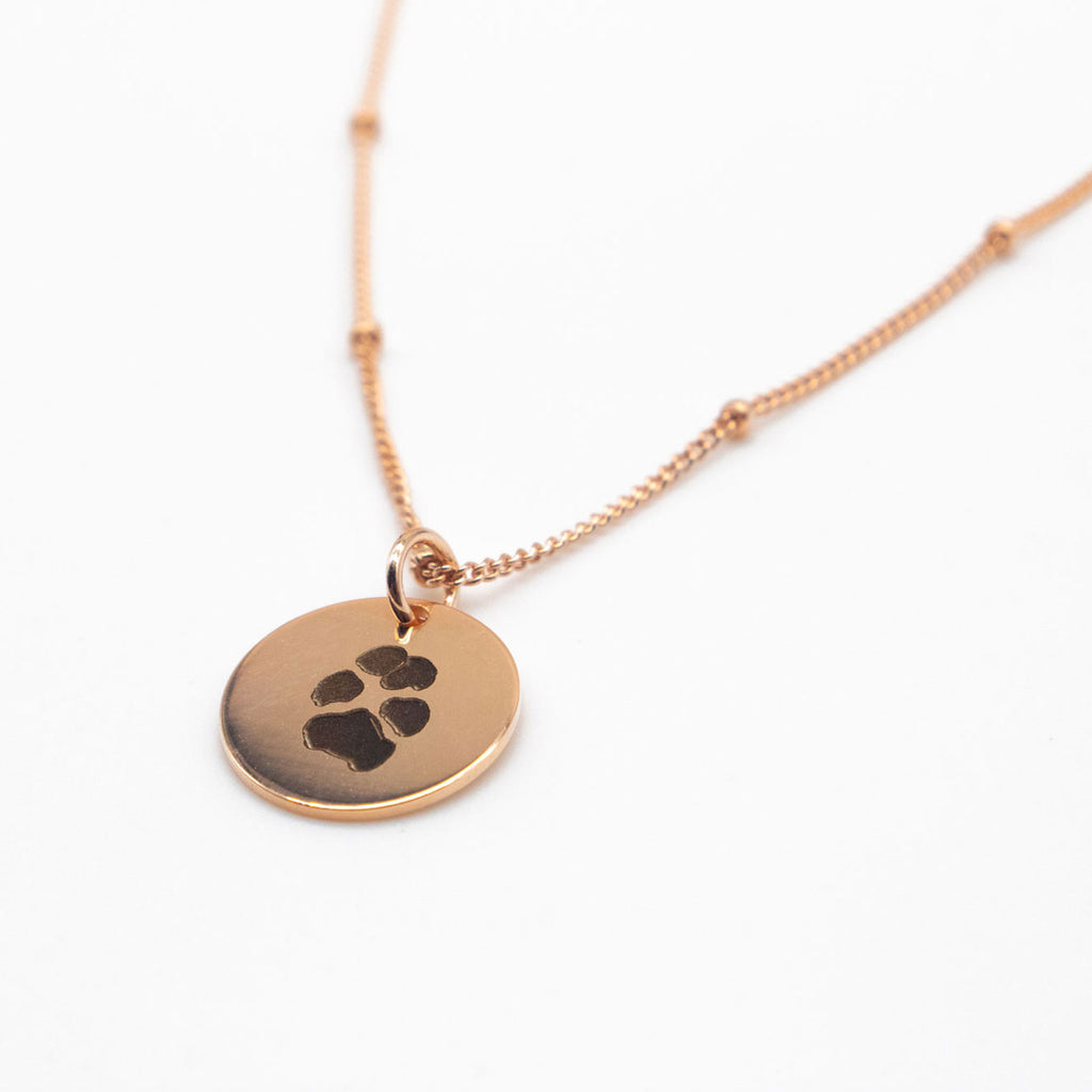 Actual Paw Print Bespoke Round Pendant Necklace Gold / Sterling Silver